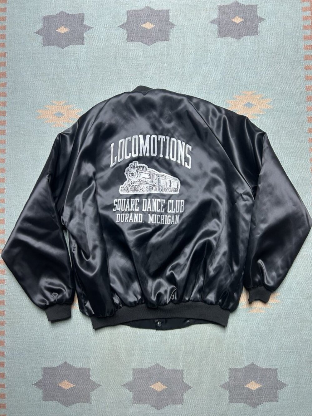 Vintage satin bomber jacket locomotions square dance club Durand Michigan large